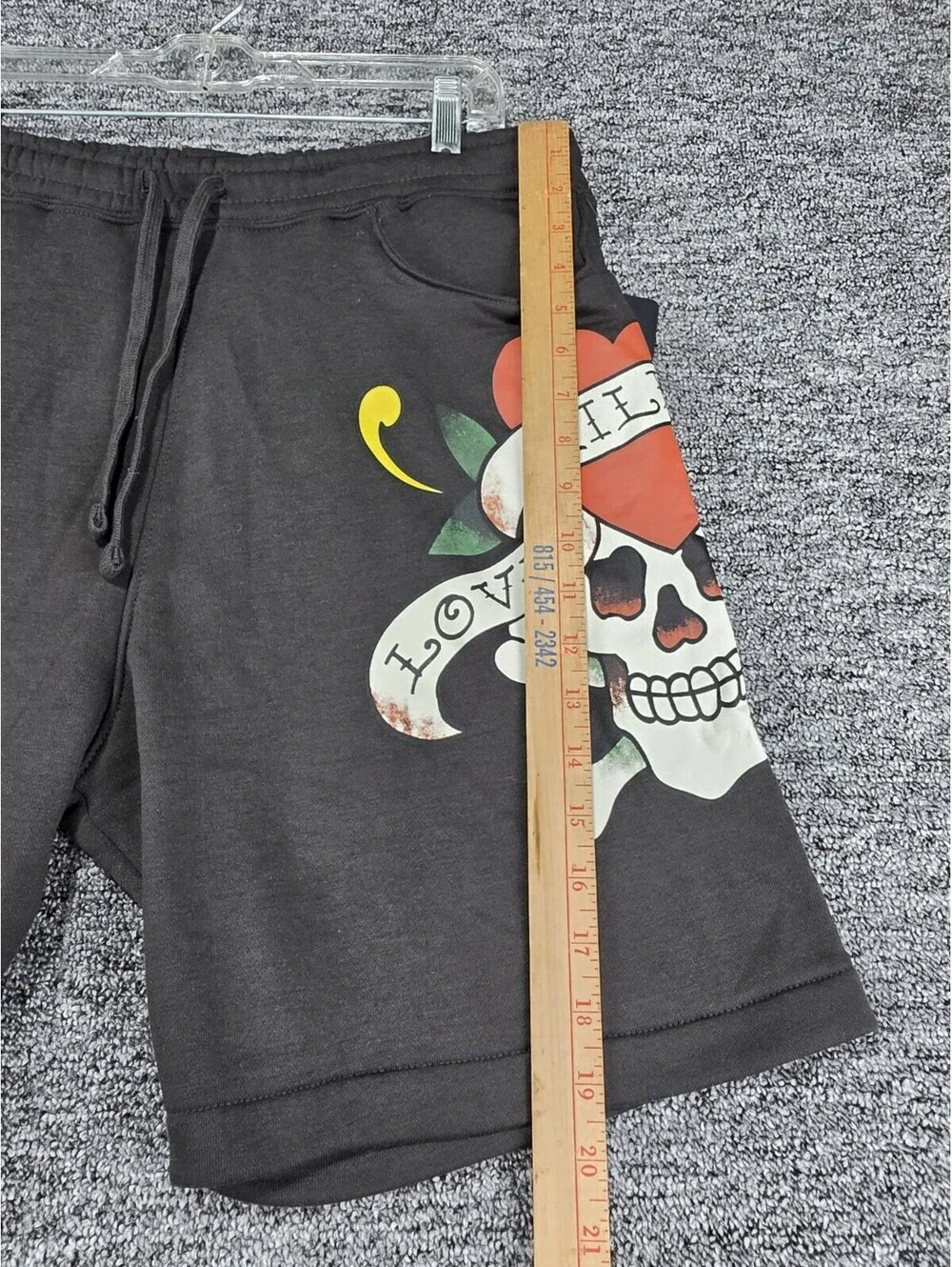Ed Hardy Graphic Print Fleece Sweat Shorts Men Drawstring Pockets Charcoal M 8